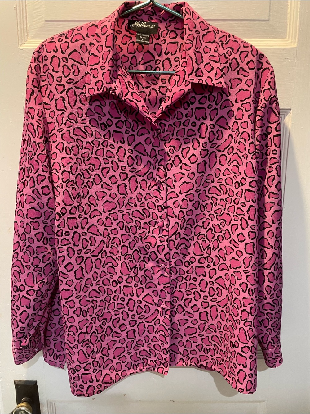 Vintage 80’s Milano Pink Leopard Print Button-Front Women's Top